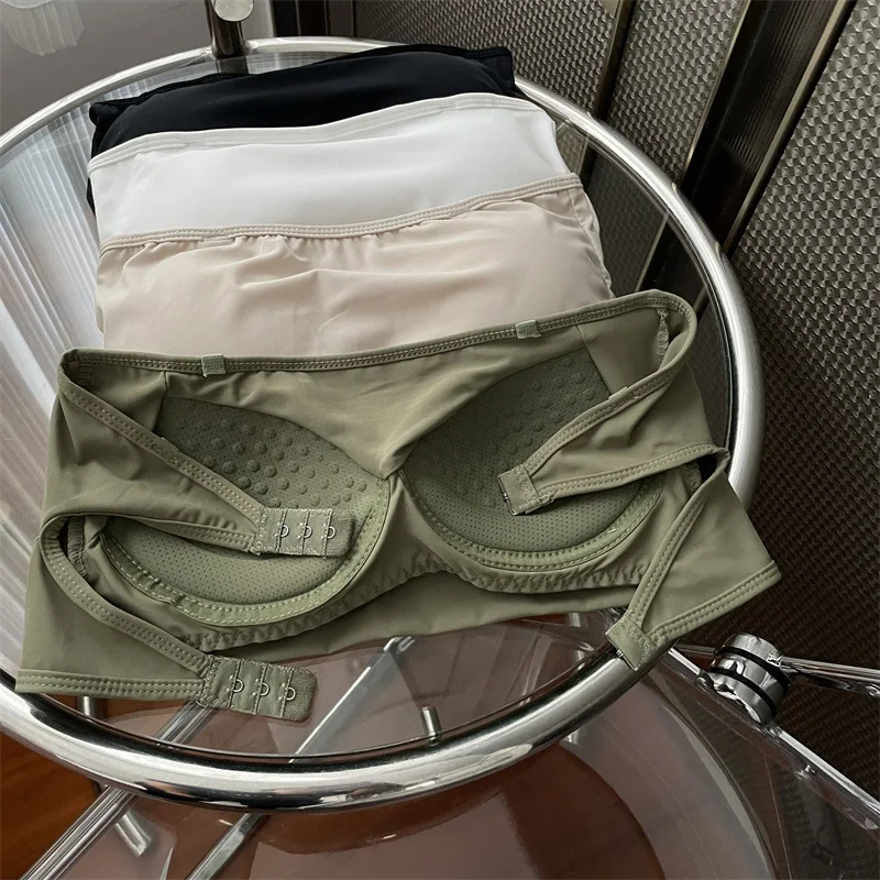 Ice silk without scars strapless vest Seamless wrap chest traceless bra fixed cup word girdle girls ice silk tube top