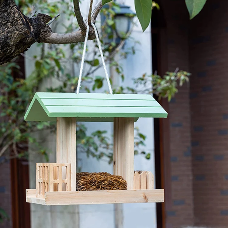 Garden Wooden Bird Feeder 2 Suet Holder Cages Handmade Hanging Bird House for Wildbirds