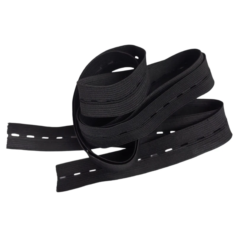 100% Polyester Hole Free sample custom material and size clothing accessory woven PET elastic band with holes For Garments