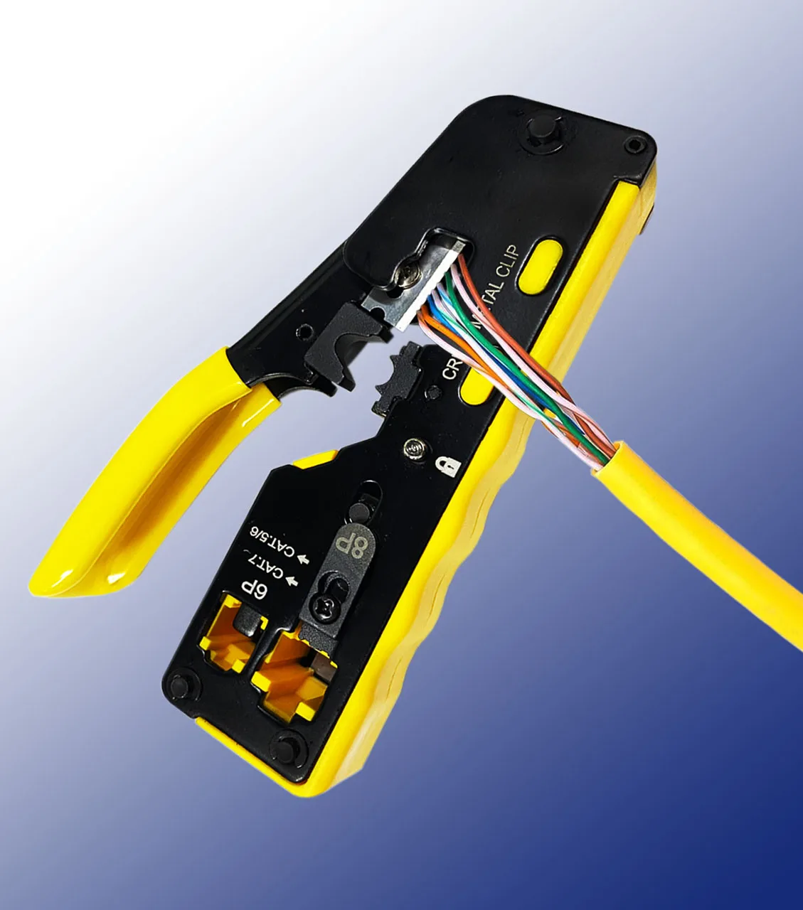 Pass Through Crimper RJ45 Crimp Tool Kit Ethernet Network RJ45 Crimping Stripper Cutter tool  Yellow Stripper + Blades