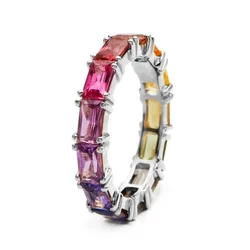 Luxury Fashion Rainbow Color Zircon Ladies Ring Wholesale Jewelry Cz Eternity Band Stack Baguette Cubic Zirconia Finger Ring