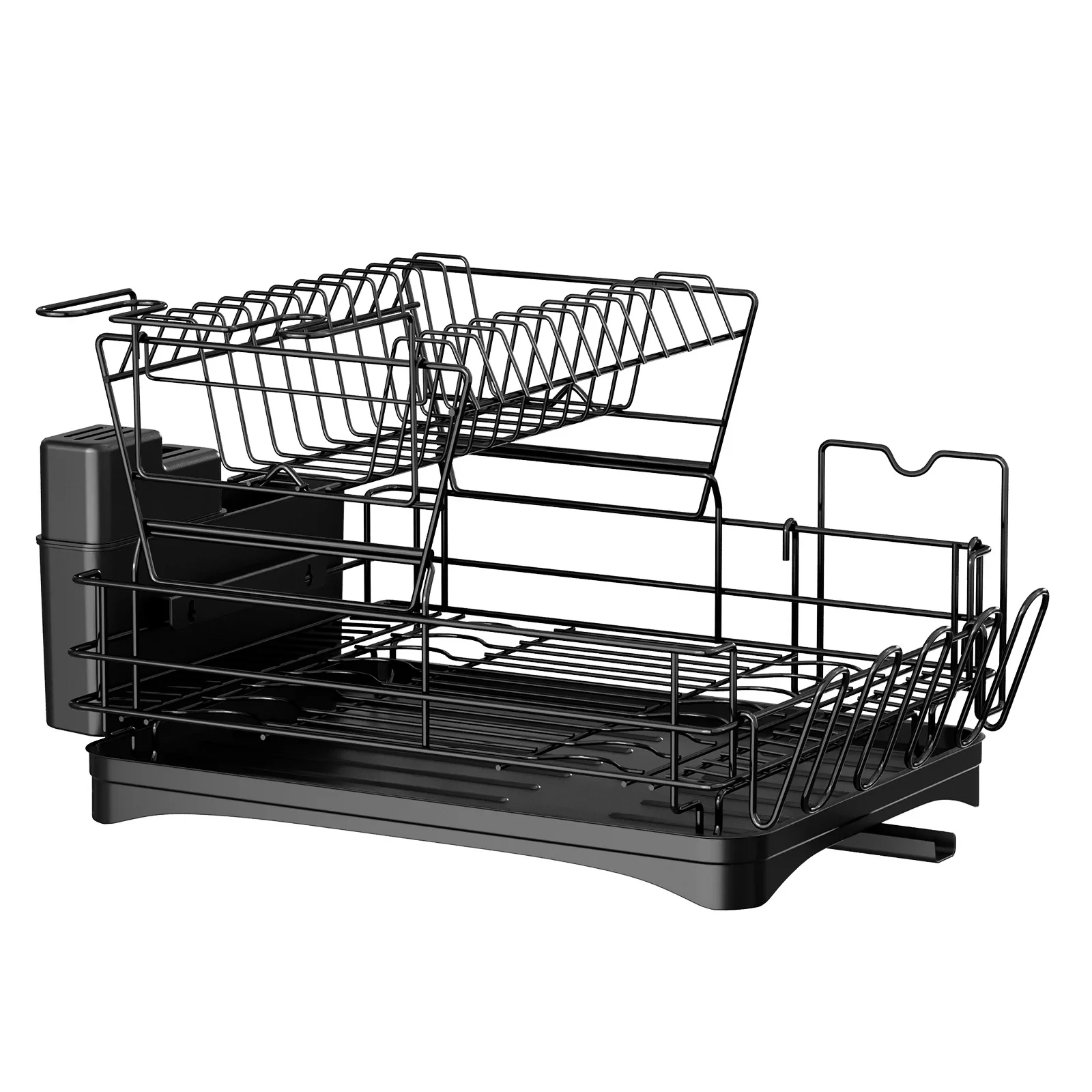 Large Over The Counter 3 Layer Dish Rack Green Tray Dish Drying Rack With Swivel Spout 2 Tier Dish Drying Rack Expandable