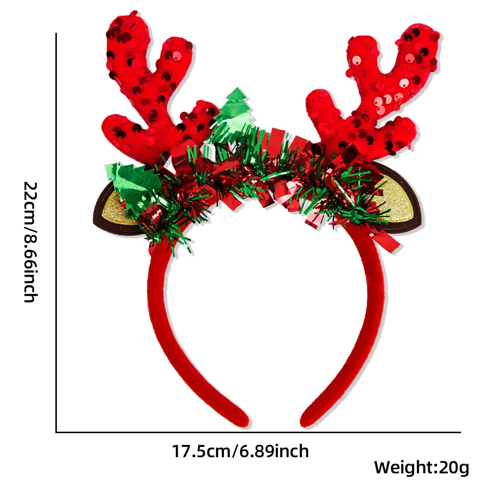 Christmas Headbands Women Girls Elk Antler Glitter Hair Bands Jingle Bells Tiara Headpiece Red Gold