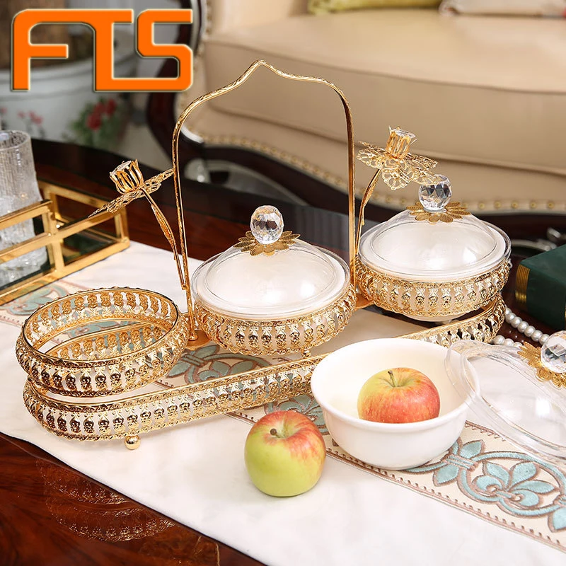 FTS dry fruit plate candy luxury home rack basket container 3 storage cups dessert wedding snack plate