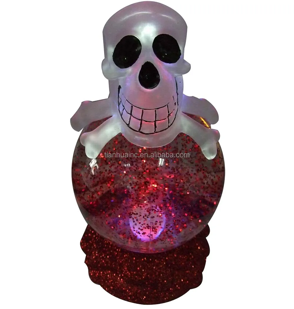 RGB Color Light Up LED Mini Halloween skull ghost Water Snow Glitter Globe