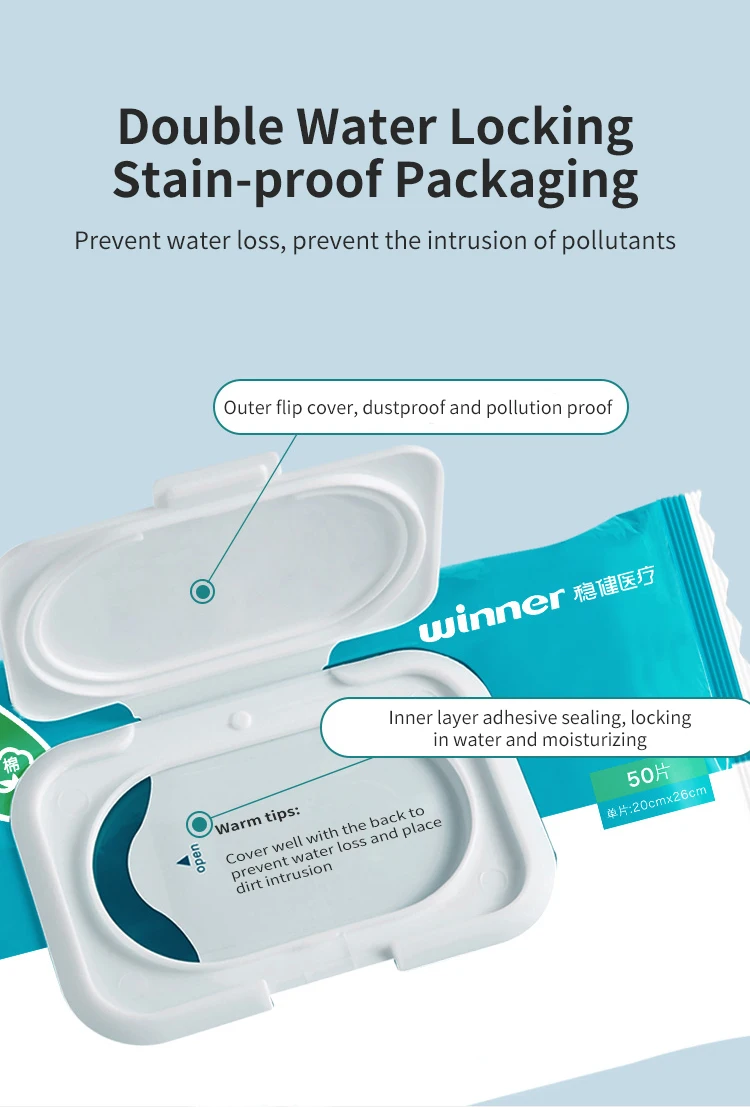 Winner Custom 100% Biodegradable Cleaning Disposable Individual Quaternary Ammonium Compounds 70%~75% Alcohol Wet Wipes