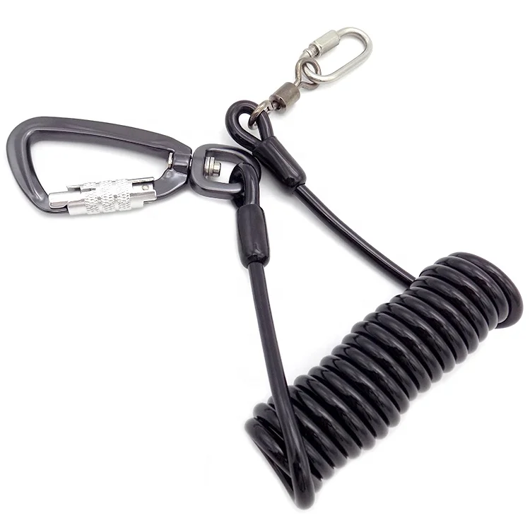 C-pin spring wire cable plastic coated coiled lanyard for retractable safety tool lanyard spring tool tether