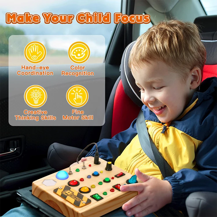 New Busy Board Montessori Toys Educational Toddler Pluggable Wires Wooden Sensory Board Switch Toy for Toddler