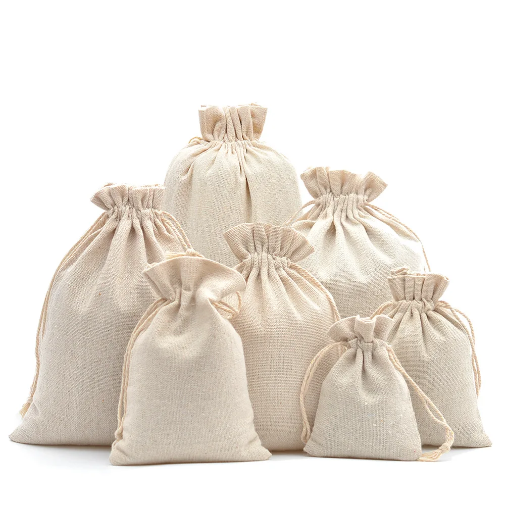 20PCS/Pack, 10x15cm Eco-Friendly Unbleached Cotton Linen Gift Bag Cotton Muslinn Drawstring Bag, Great for Gift Packaging
