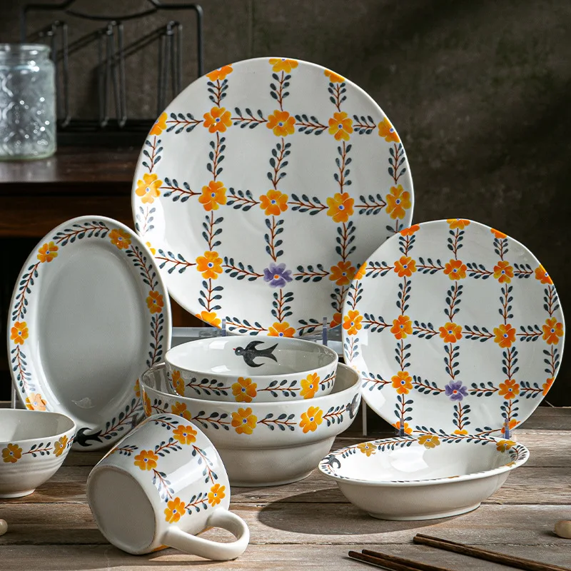 pastoral yellow flower ceramic bowl mug wholesale classy plates novel porcelain dinner sets