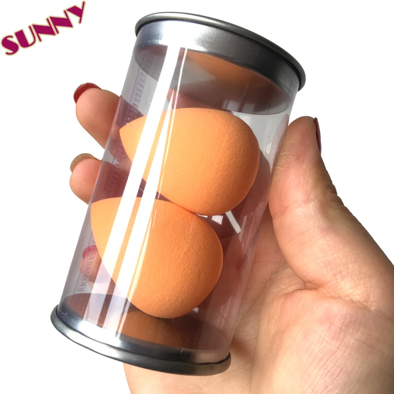SN 02 2023 amazon FBA service private label custom tin box beauty makeup sponge case without sponge pvc cylinder container