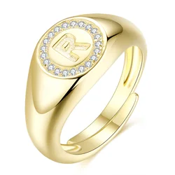 BAROLI Gold Filled Trendy Jewelry 925 Silver Chundy Capital R Letters Initial Signet Statement Adjustable Ring For Girl Gift