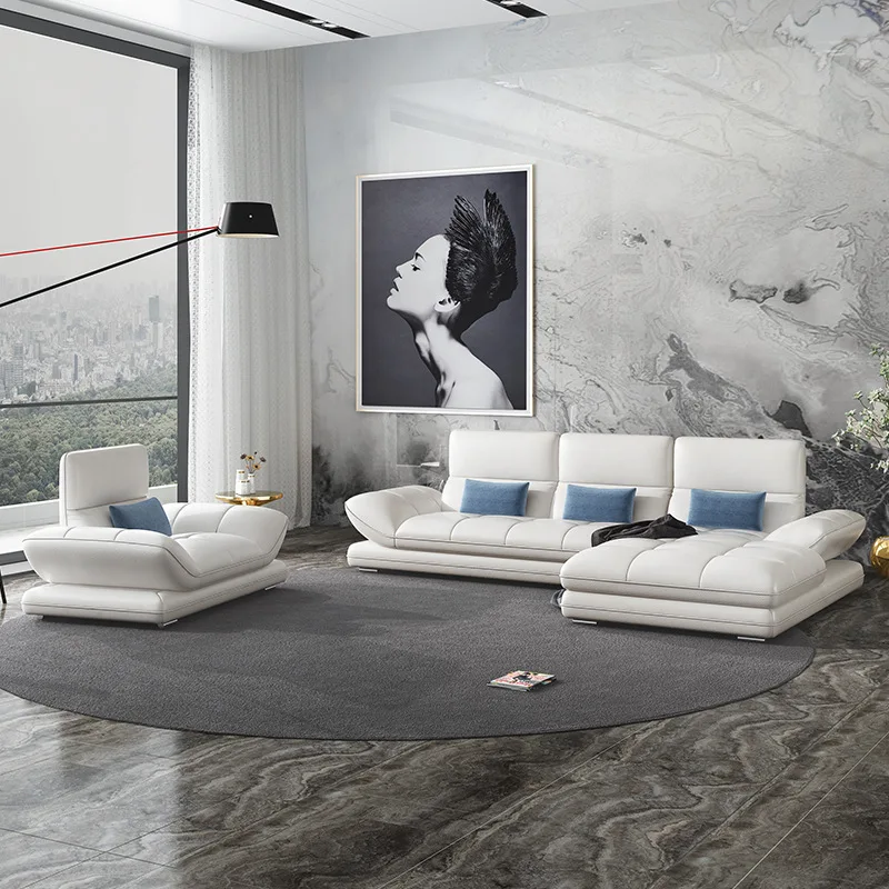 Modern Living Room Furniture Sofa Set Nordic Leather L shape Corner Sofas CELS011