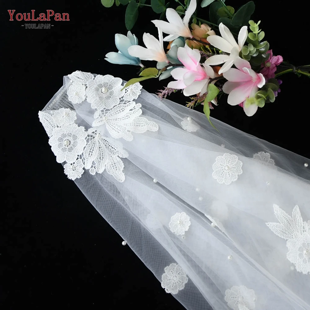  YouLaPan V61Fabric Цветочная мягкая Свадебная двухслойная кружевная жемчужная вуаль белые свадебные аксессуары длиной 2