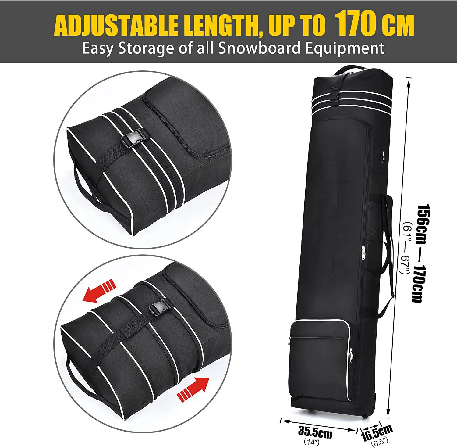 Factory Customized Rolling Double Padded Snowboard Ski Duffel Carry Bag Padded Ski Snowboard Bag with Wheels for Air Travel