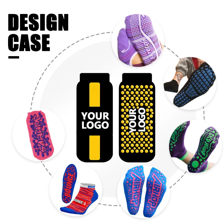 Uron manufacturer  factory price custom logo grip Trampoline park cotton polyester kids Sock