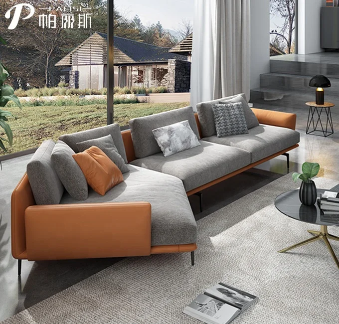 Popular Italian Real Leather Home Sofa Set Furniture Living Room Leather Fabric Modern Chaise Lounge Sofa Set