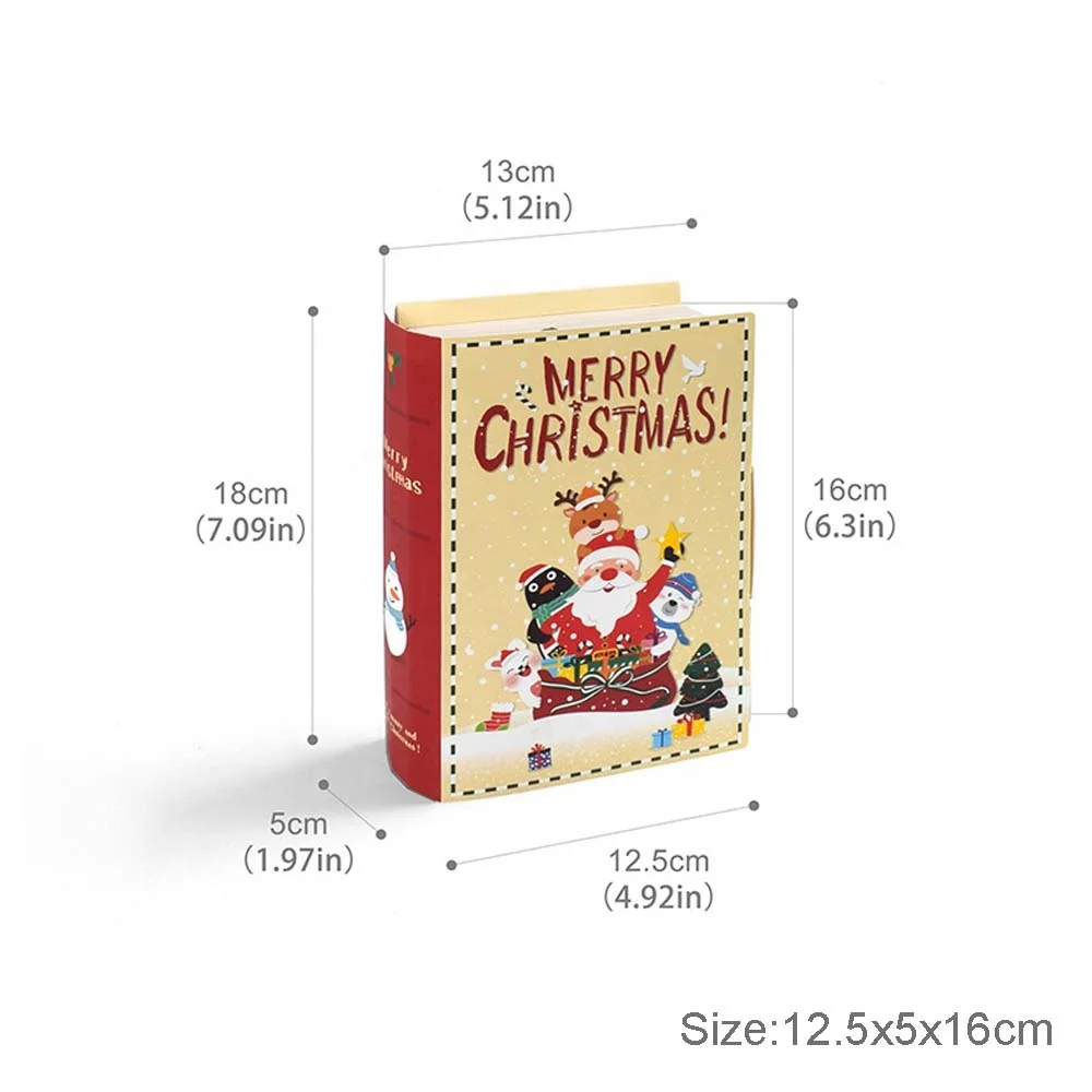 Merry Christmas Book Shaped Paper Candy Sweet Treat Dessert Gift Packaging Box Boxes for Xmas New Year Party Favor Decor