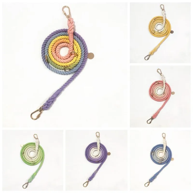 Ombre Gradient Colorful Dog Leash Rope Leads Hand Make Woven Cotton Dog Natural Rope Leash