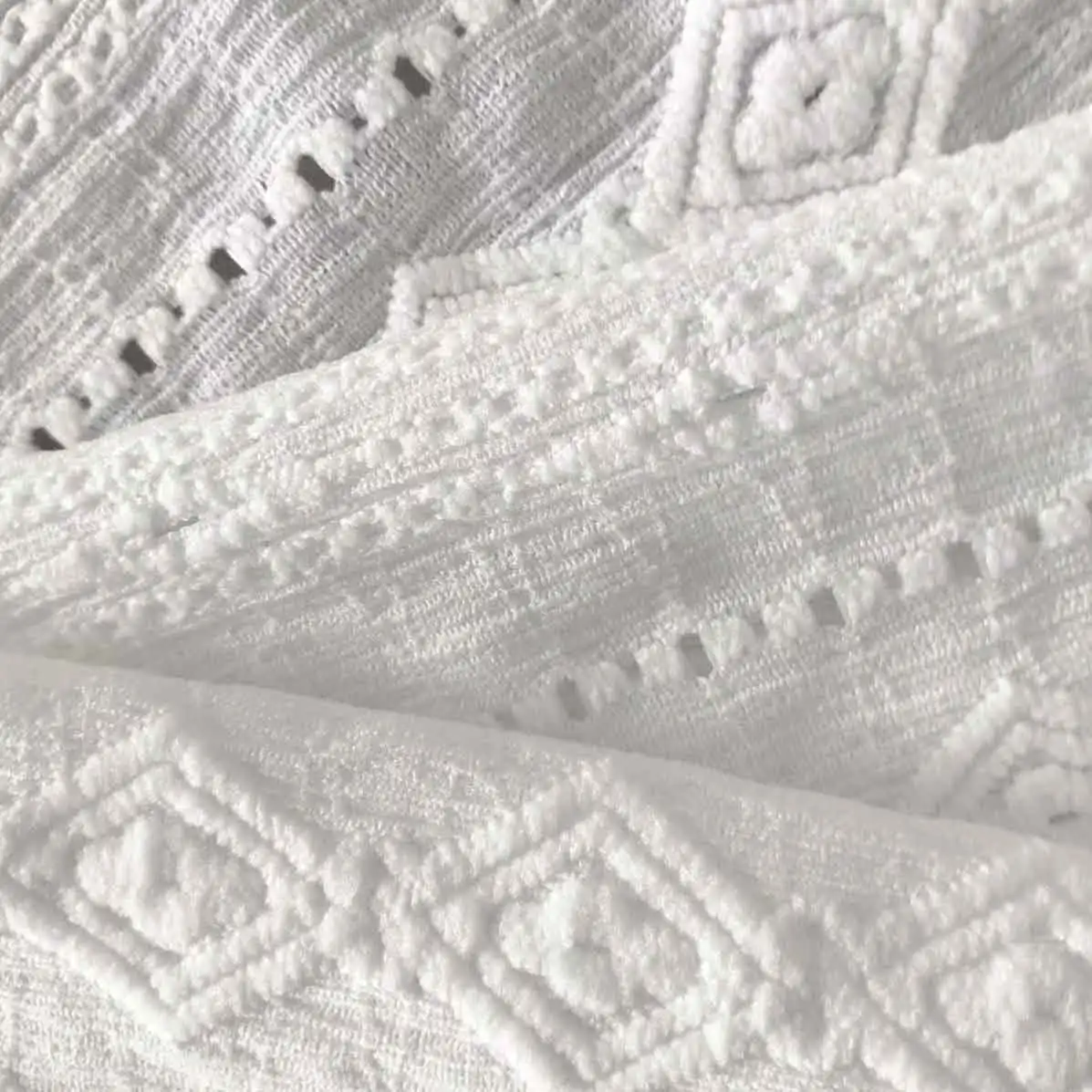 Fashion Style White Recycled 95% Poly 5% Spandex Jacquard Elastic Warp Knit Mesh Lace Fabric For Dress