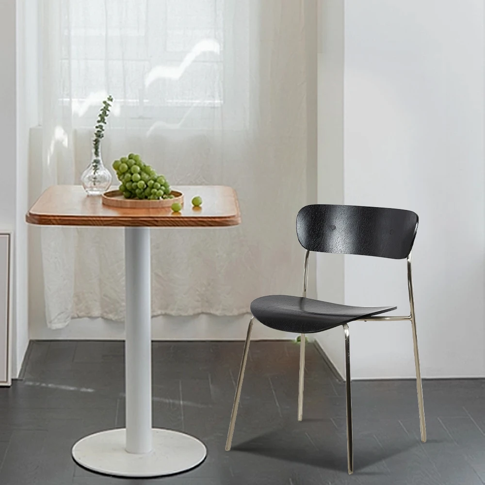 Hot-Sale Nordic Design Dining Chair Bentwood Seat Metal Frame Dining Chair