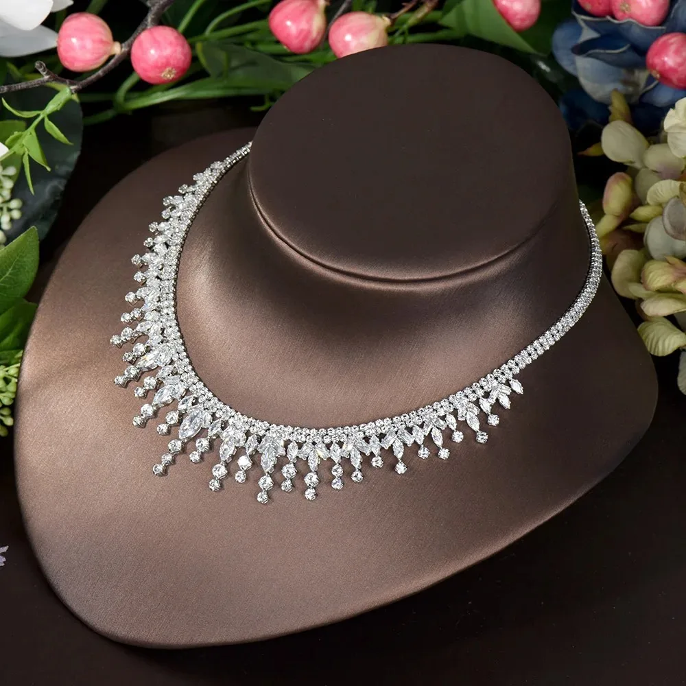 HIBRIDE Luxury 4pcs Earrings and Necklace Jewelry Set Round Design White Color Women Bridal Wedding Jewelry Accessories N-1540
