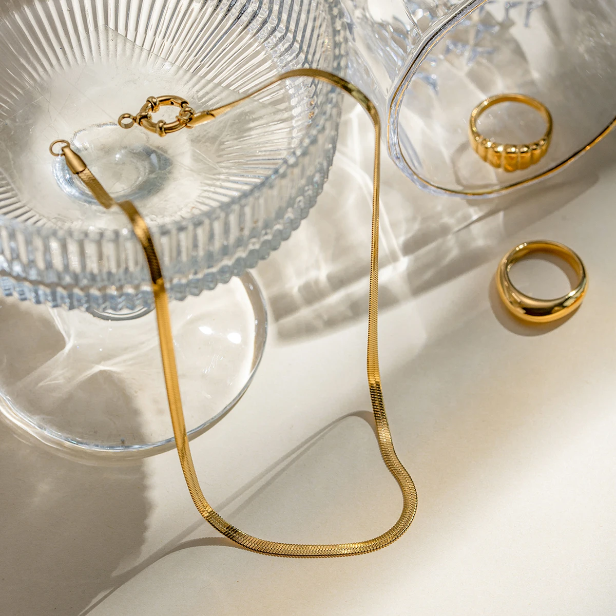 J&D Minimalist Stainless Steel Necklace Jewelry Gold Plated Flat Snake Multifunctional Necklace