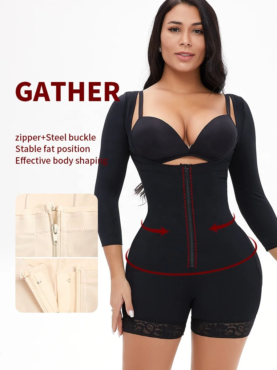 Plus size slim full body high waist girdles butt lifter Fajas anti gravity long sleeve front zipper button 3D shaping bodysuit