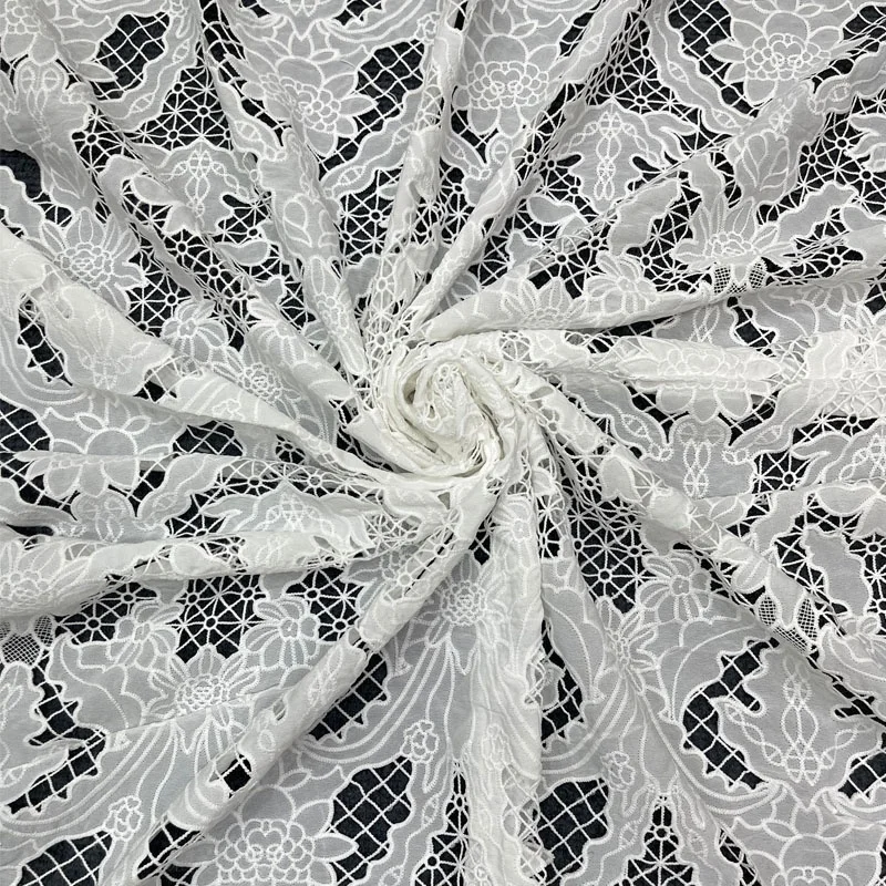 Latest Floral Guipure Lace Polyester Embossed Mesh Fabric Openwork Lace Fabric for Skirts