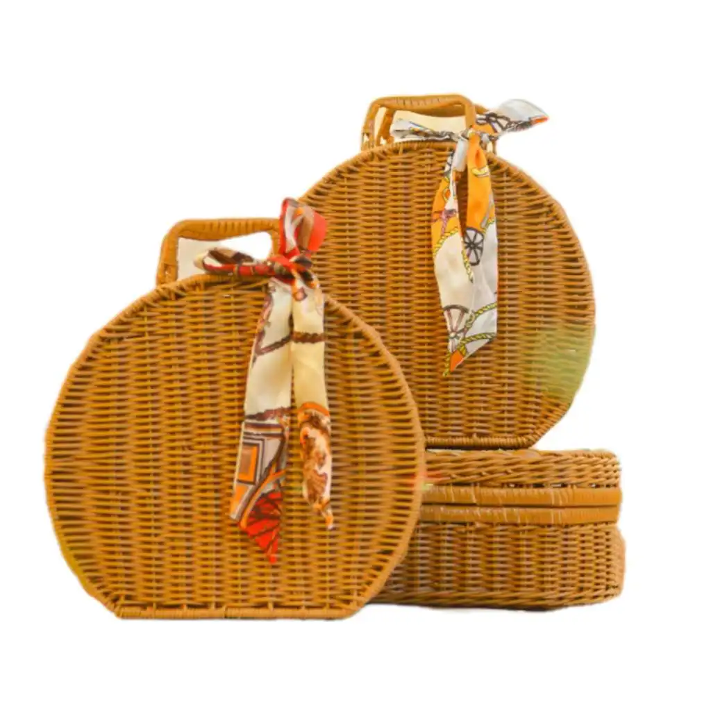 Подарочная плетеная корзина для пикника из ротанга коричневого цвета ручной работы