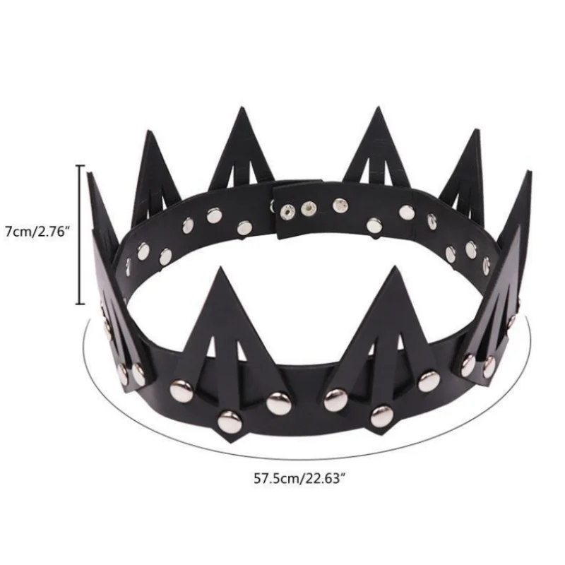 Cosplay Costume Unique Queen Crown Distinctive Faux Leather Black Tiara for Masquerade Formal Party Style Headband