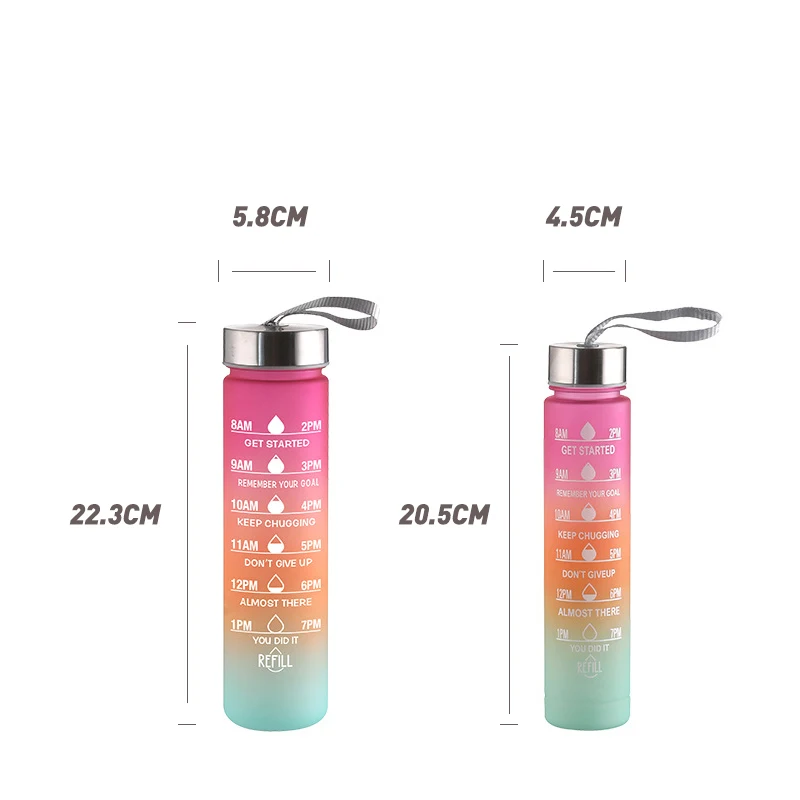 4 Pcs In 1 Set Drinking Plastic Sport With Straw And Stickers Gym Fitness Motivational Water Bottles