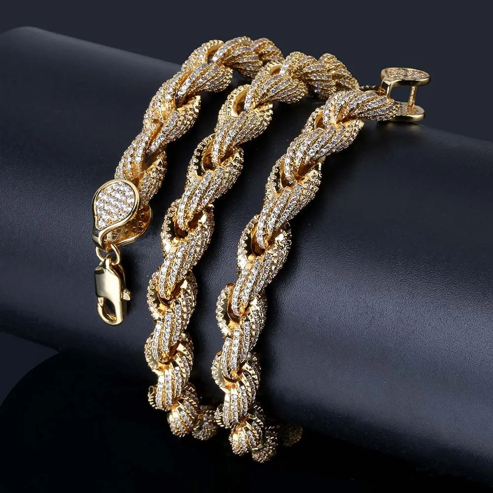 Hip hop iced out jewellery cz zircon stone twisted spiral cuban link chain real gold plated cuban chain rapper for man
