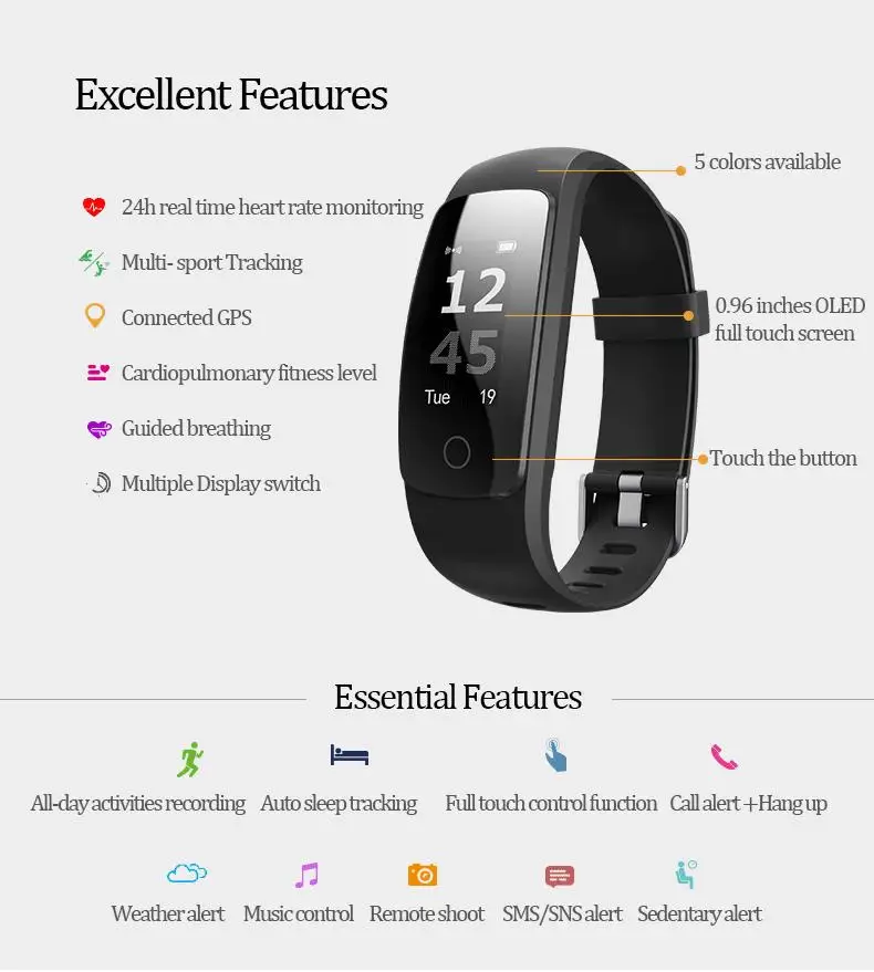 In Stock ID107 Plus Heart Rate BT 4.0 Bracelet Monitor Pedometer SportWristband Health Fitness Tracking For Android iOS