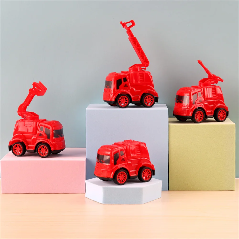 Hot Sale Plastic Children 4 Models Fire Engine Small Red Vehicle Friction Pull Back Series Mini Toy Car For Kids