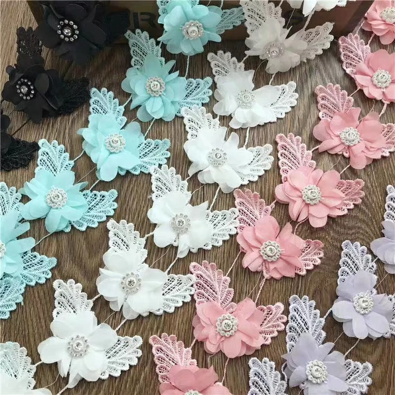 Кружевная лента ручной работы 3D вышитая кружевная ткань отделка бисером оптовая продажа цветочная трубка аксессуары для кружевной отделки