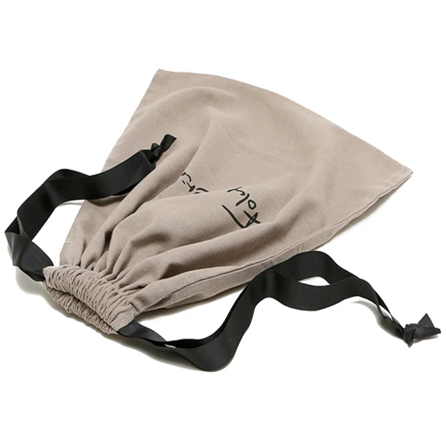 
Пользовательский роскошный логотип с принтом Calico Giant Grey Конопляный хлопок органический мешок лента тонкая льняная ткань сумка на шнурке 