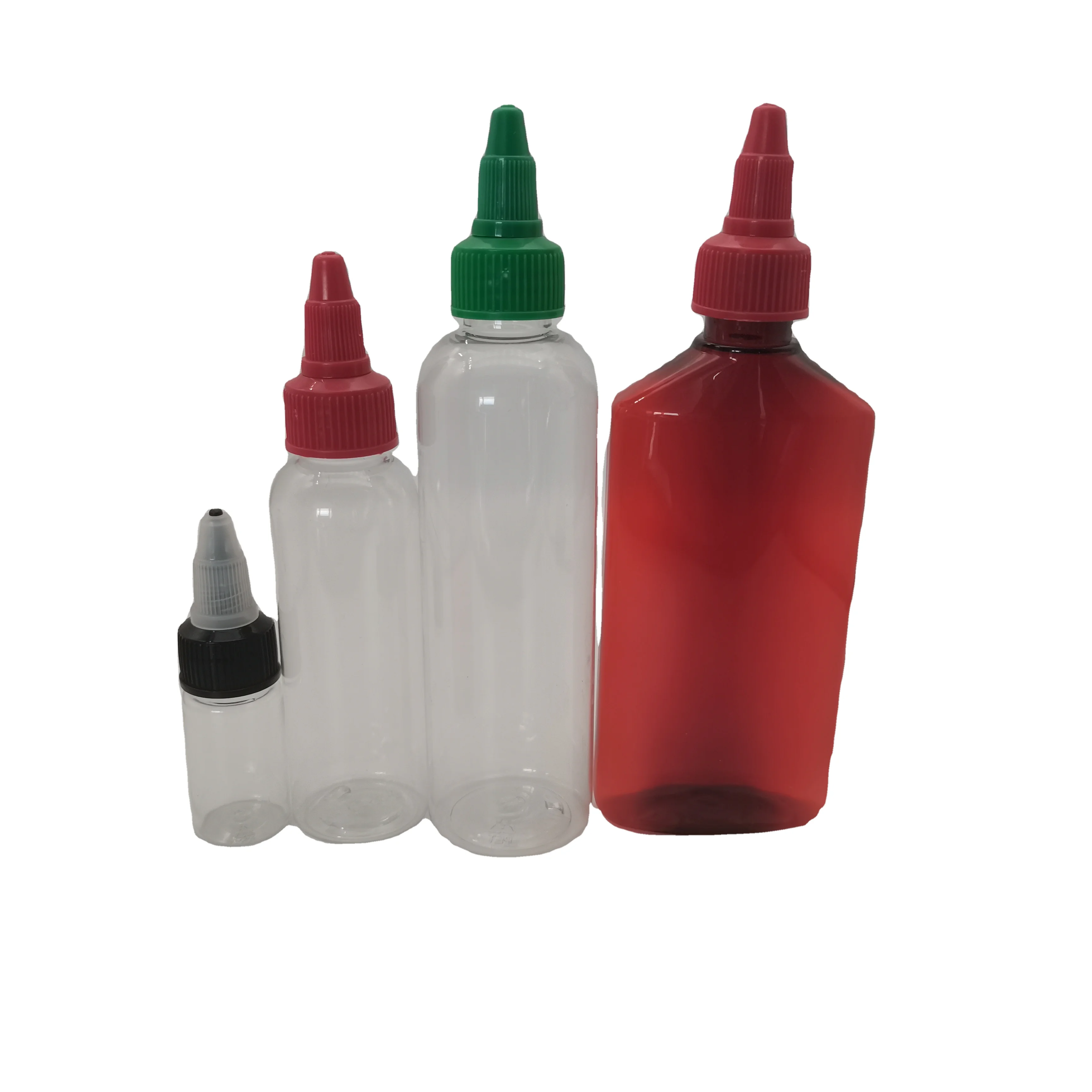 Transparent tip cap dispensing plastic bottle 30ml 50ml 100ml Round shoulder PET pigment can be extruded