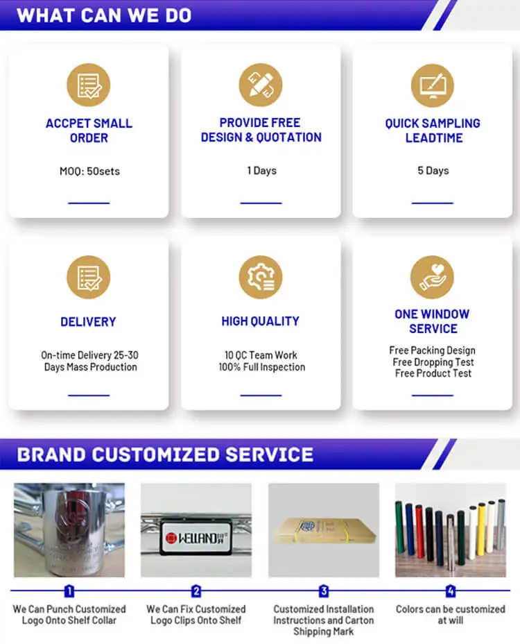 NSF Approval Commercial Industrial 4 Tiers Chrome Factory Plant Metal Adjustable Storage Iron Shelf Rack For Sale