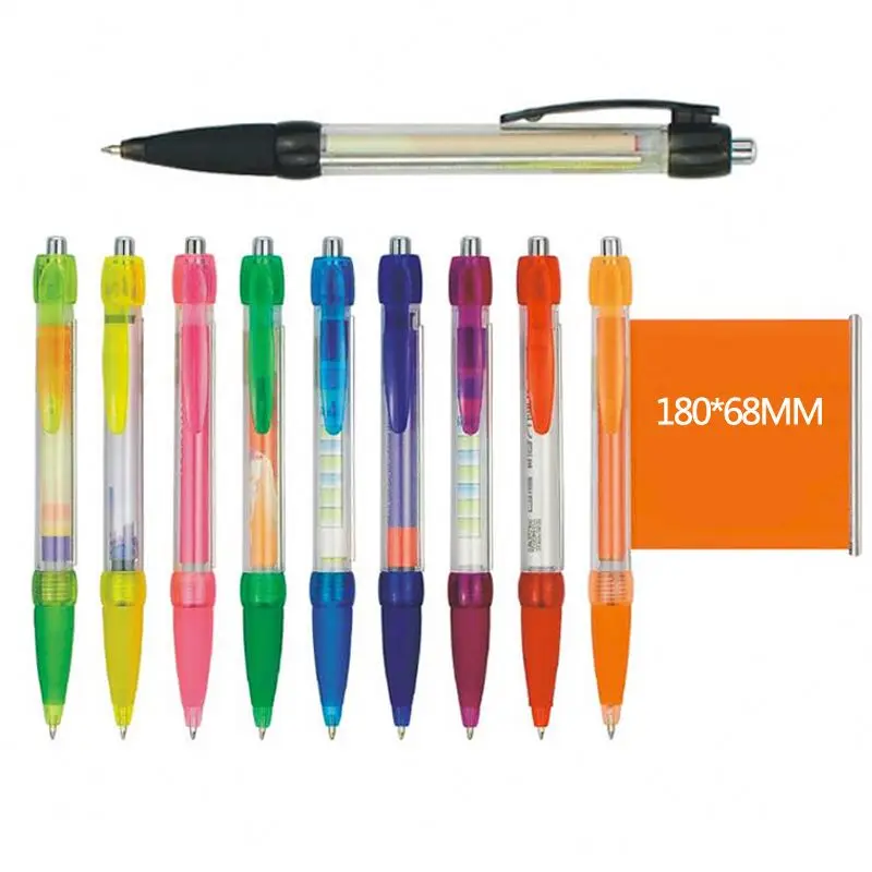Promotion Custom Logo Advertising Plastic Retractable Pull Out Banner Pens Rolling Flag Pens