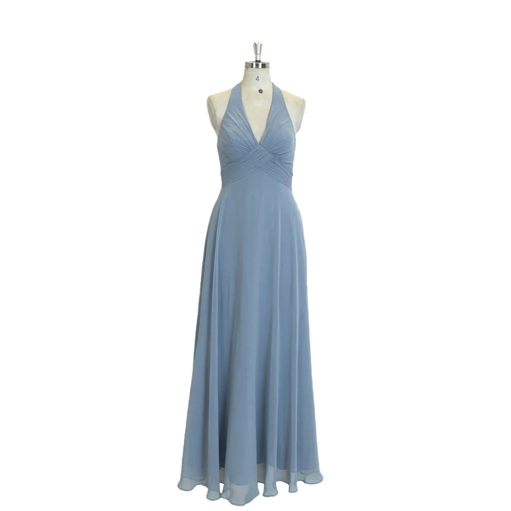 TEENYEE Latest Open Back A-Line Dusty Blue Bridesmaid Dresses Women Wedding Dress Bridal Gown For Party