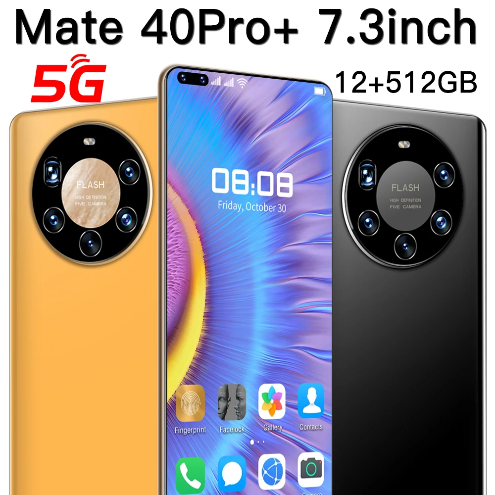 Mate40 PRO+ 7.3 inch 24MP+50MP 12GB+512GB 10 Core 5G Smart Cell Phones Large Capacity Battery Mobile Android Smartphone
