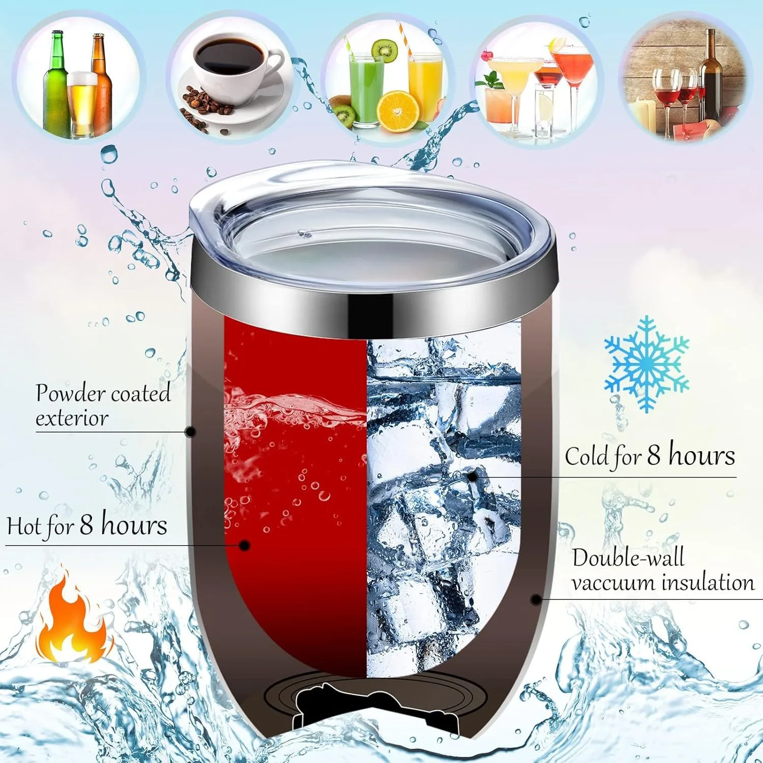 2024 Durable Double Wall Insulated Powder Coated Egg Shape Stainless Steel Thermal Flask 12oz Beer Wine Tumblers
