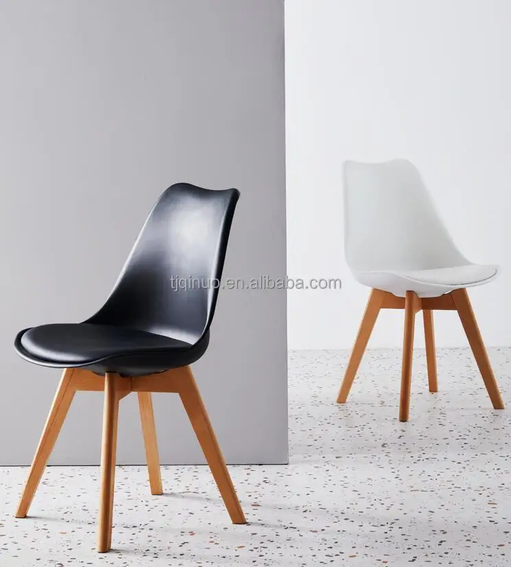 tulip chairs high quality modern white PP cheap wooden legs plastic tulip dining chairs