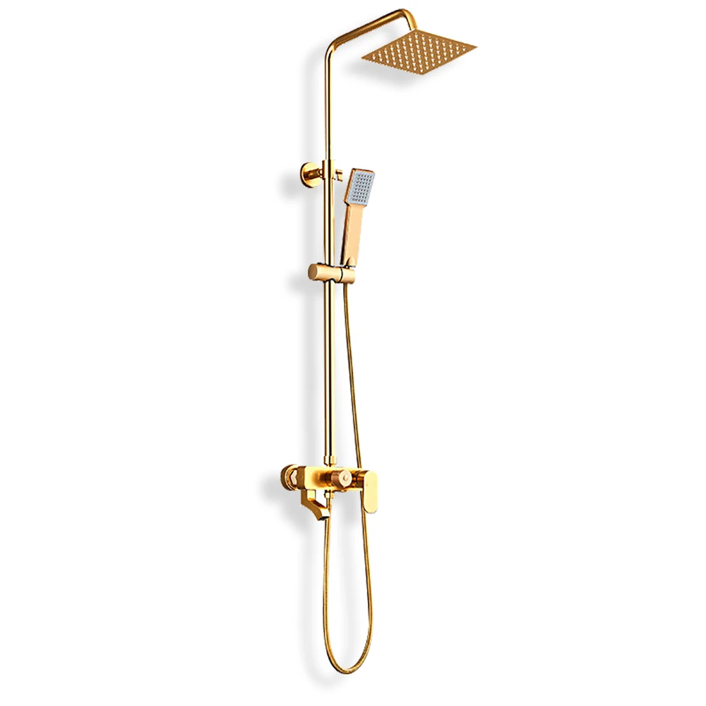 Aluminium Gold Bathroom Sliding Hand Rainfall Flexible Adjustable Golden Faucet Shower Set