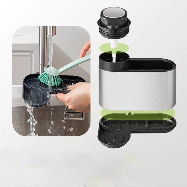 Kitchen Sink Organizer Sponge Holder Soap Dispenser Scrubber Drainer Dishwashing Accessories Sink Caddy With Drain Tray