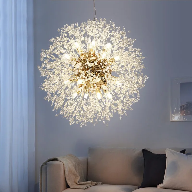 Modern Ball Crystal Starburst Led G9 Dandelion Hanging Lamp Atmosphere Creative Firefly Ceiling Lamp Indoor Spark Chandelier