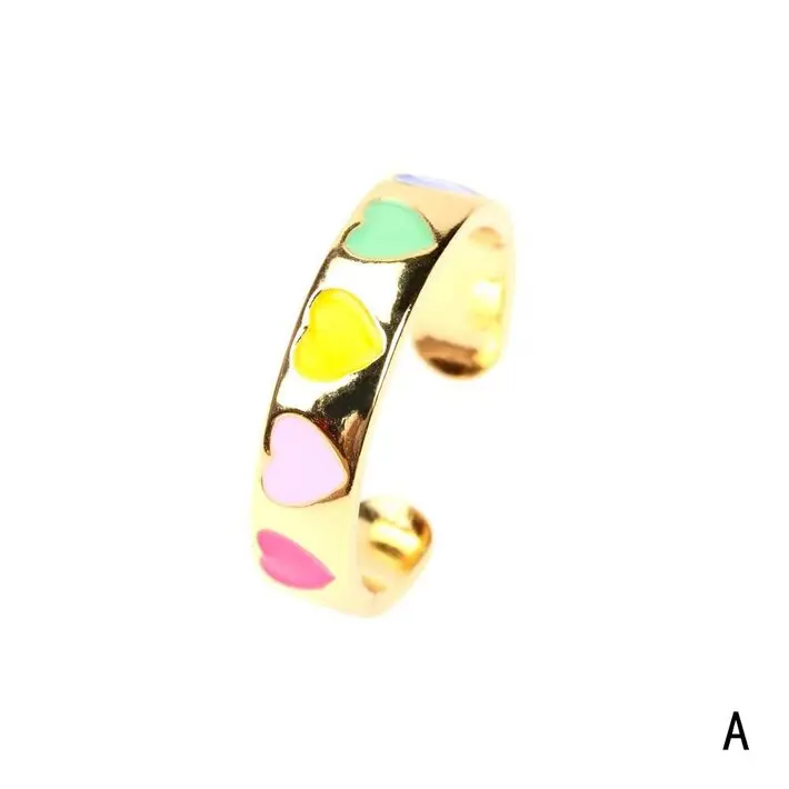 2022 2021 New Arrival Fashion 24k gold Bridal Jewelry  Enamel Heart Open Rings new design ring  gold ring designs for girls