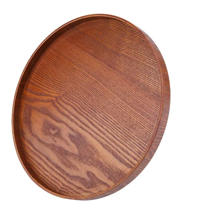 Plate non-slip brown wooden dish dish water dish with raised edges