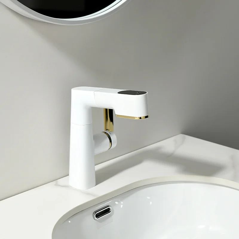 Intelligent Brass Mixer Tap Single Handle Wash Basin Faucet Handle Ht and Cold Water Control Waterfall Basin Faucet